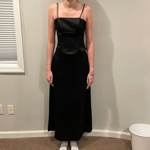 2 piece black satin evening dress